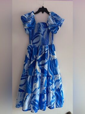 Girls Blue Printed Tiered Kids Dress by Poppies and Roses